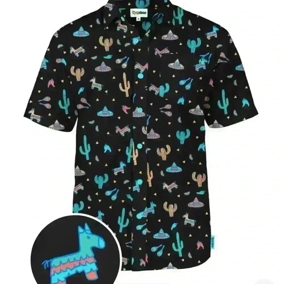 Tipsy Elves Midnight Fiesta Hawaiian Button Up - Picture 1 of 6